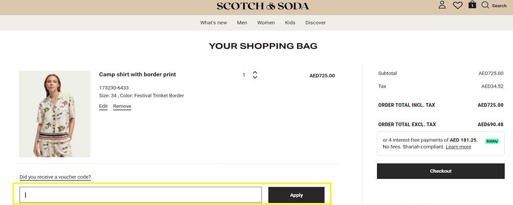 Scotch and soda how to get discount code
